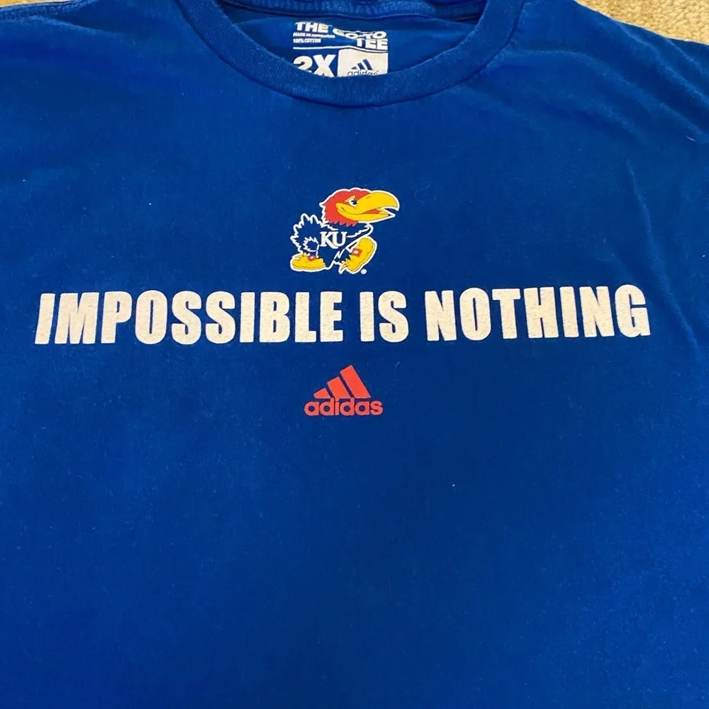 Kansas Jayhawks Adidas Impossible Is‎ Nothing Shirt Color Blue Men’s Size XXL